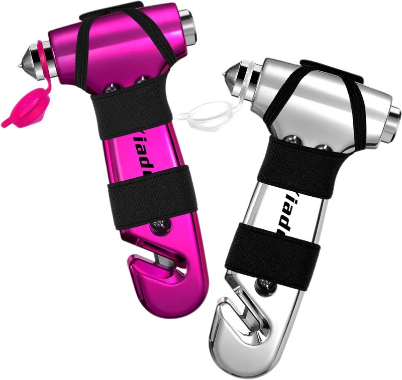 Yiader Store Car Window Breaker Tool, 3-in-1 Emergency Escape Tool with Window Breaker and Seat Belt Cutter, Safety Emergency Car Escape Tool for Car, Electroplating Pink and Electroplating Silver - Image 1